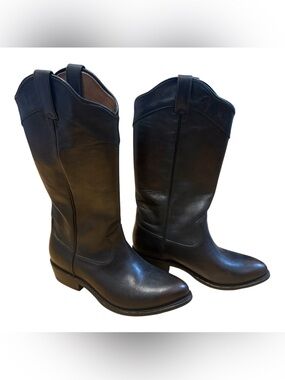 Frye Black Leather Mid-Calf Western Boots